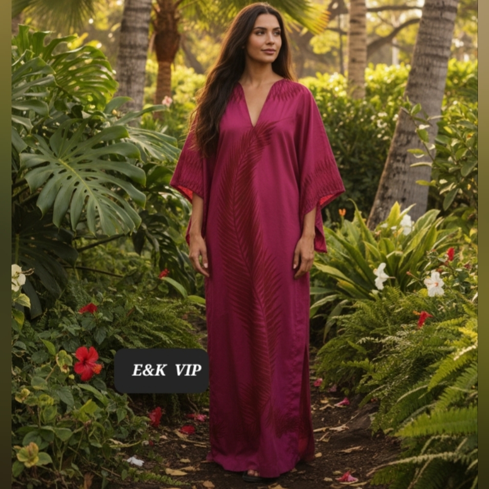 Vintage Sun Island Magenta Kaftan Dress. Size large.